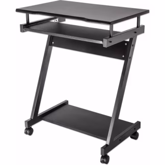 Escritorio compacto Negro con ruedas y ban - Rectángulo Superior - 590mm Largo de Sobremesa x 370mm Ancho de Sobremesa x 15mm Espesor de la Superficie de la Mesa - 730mm Altura - Necesita Montaje - Recubierto de PVC, Negro - Aglomerado, Tablero aglomerado - Tablero aglomerado Top Material