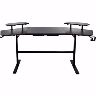 Naceb Mesa para gaming - Forma 'T' Base - 2 Legs - Juegos, Almacenamiento, Monitor, Consola de juegos, Cámara, Iluminación - Fibra de carbono negro - Acero
